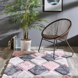 SR Handloom Grey & Pink Geometric Printed Rectangle Shaped Anti-Skid Carpet-26