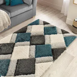 SR Handloom Teal & White Geometric Shaggy Carpet-picture-46