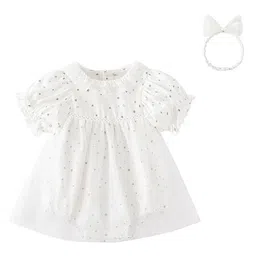 StyleCast Infant Girls White Conversational Printed A-Line Dress With Attached Bodysuit-image-46