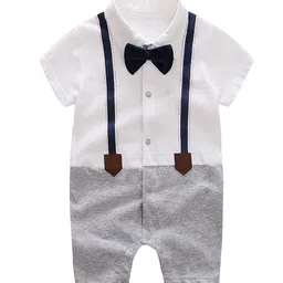 StyleCast Infant Boys White & Black Cotton Rompers With Bow-picture-13