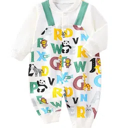 StyleCast White Infant Boys Printed Cotton Rompers-image-0