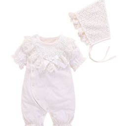StyleCast White Infant Girls Self-Design Cotton Rompers With Cap-image-62