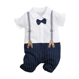 StyleCast Infant Boys White & Blue Striped Cotton Rompers-48