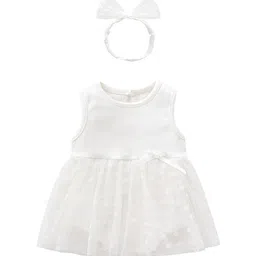 StyleCast Infant Girls White Self Design Cotton A-Line Dress With Attached Bodysuit-image-34