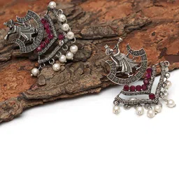 Ozanoo Brass-Plated Faux Ruby Classic Drop Earrings-11