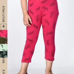 IndiWeaves Girls Pack Of 5 Printed Pure Cotton Relaxed Fit Mid-Rise Slip-On Capris-image-73