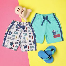 V-Mart Unisex Infant Pack Of 2 Graphic Printed Mid-Rise Single Jersey Shorts-picture-12