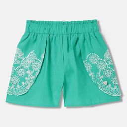 Blue Giraffe Girls Floral Embroidered Pure Cotton Shorts-image-87