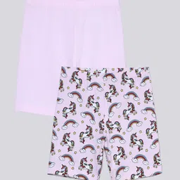 Charm n Cherish Girls Pack Of 2 Mid-Rise Conversational Printed Casual Shorts-55