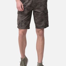 Woodland Men Brown & Olive Green Camouflage Printed Cotton Cargo Shorts-image-29