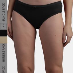 N-Gal Women Black & Cream Pack Of 2 Solid  Hipster Briefs-image-66