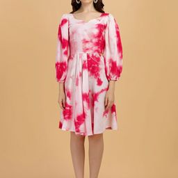 Vidraa Western Store Tie and Dye Puff Sleeves Dress-image-84