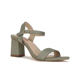 Bata Olive Green Block Sandals with Buckles-image-80