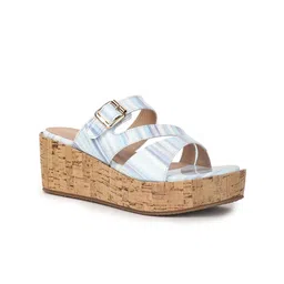 VALIOSAA Women Blue Printed Wedge Sandals-31