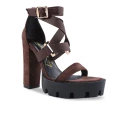London Rag Brown Suede Platform Sandals with Buckles-image-31