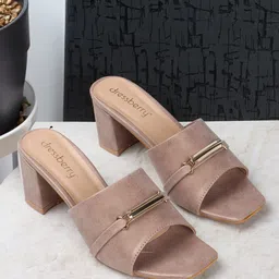 DressBerry Beige Open Toe Block Heels-50