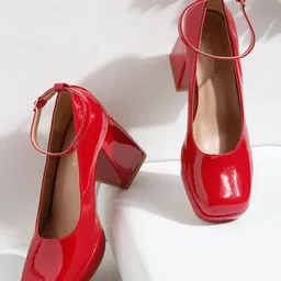 Flat n Heels Square Toe Block Pumps With Ankle Loop-image-23