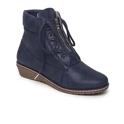 VALIOSAA Navy Blue Comfort Heeled Boots-picture-53