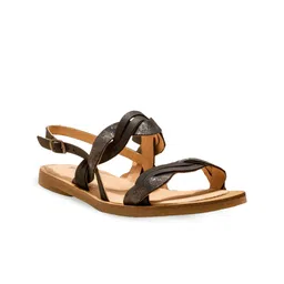 El Naturalista Textured Double Straps  Leather Open Toe Flats-5
