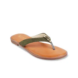 Wet Blue Women Green & Gold-Toned T-Strap Flats-picture-2