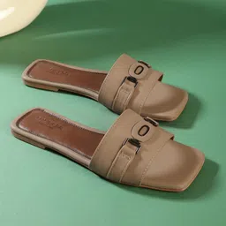 Truffle Collection Embellished Open Toe Flats-93