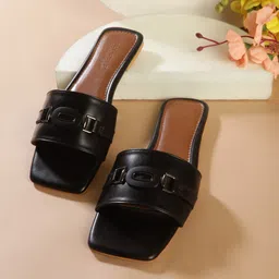 Truffle Collection Embellished Open Toe Flats-58