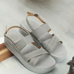 ELLE Textured Cross Strap Flatform Heels With Buckles-15
