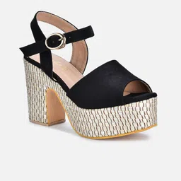VALIOSAA Black Suede Platform Peep Toes with Buckles-30