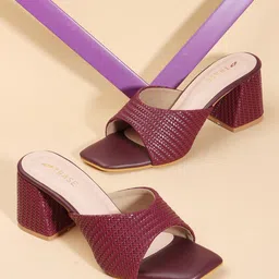 TRASE Textured Open Toe Block Heels-16