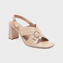20Dresses Women Beige Textured Party Block Mules with Buckles-34