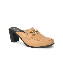 VALIOSAA Women Beige Block Heeled Mules-26
