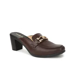 VALIOSAA Brown Work Block Mules with Buckles-17