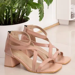ICONICS Open Toe Block Heels With Zip Closure-27