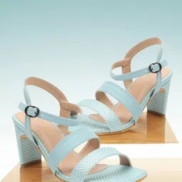 ICONICS Textured Two Strap Block Heels With Buckle Closure-36