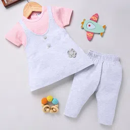 Moms Love Infant Girls Pure Cotton Striped Dress with Trousers-image-11