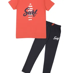 Masculino Latino Boys Red & Black Pure Cotton Printed T-shirt with Pyjama-picture-20