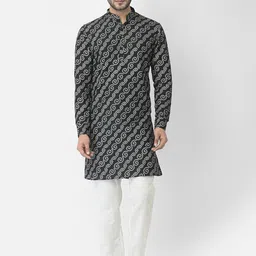 DEYANN Men Black Printed Angrakha Kurta with Pyjamas-picture-6