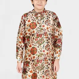 CAVIO Boys Cream-Coloured Floral Printed Kurta with Pyjamas-picture-22