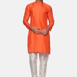 Sethukrishna Men Orange Angrakha Kurta with Churidar-picture-42