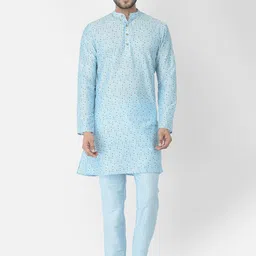 DEYANN Men Blue Printed Kurta with Pyjamas-image-68