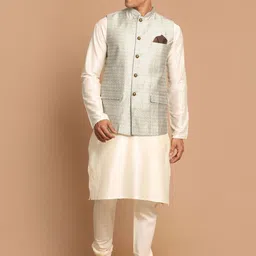 VASTRAMAY Men Kurta with Churidar & Nehru Jacket image 1