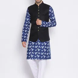 Hangup Men Floral Printed Kurta with Pyjamas & with Nehru Jacket-18