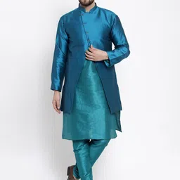 Kaifoo Men Green Kurta with Pyjamas & Ethnic Jacket Sets.-picture-11