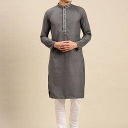 Sanwara Men Grey Ethnic Motifs Embroidered Kurta with Churidar-image-24