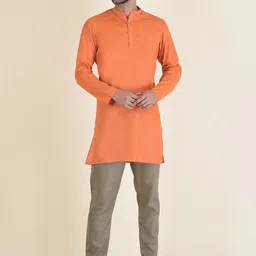 DEYANN Men Orange Kurta with Pyjamas-image-97