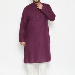 VASTRAMAY Men Purple Regular Kurta with White Churidar (Plus Size)-picture-5