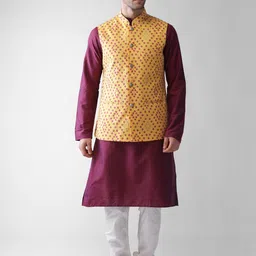 KISAH Men Yellow Regular Kurta Pyjamas with Jacket-picture-17