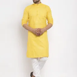 Kaifoo Men Yellow Solid Mandarin Neck Straight Kurta with Churidar-picture-30