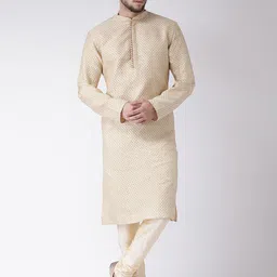 TABARD Men Beige Jacquard Printed Kurta with Pyjamas-image-40