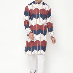Hangup Men White Printed Kurta with Pyjamas-38